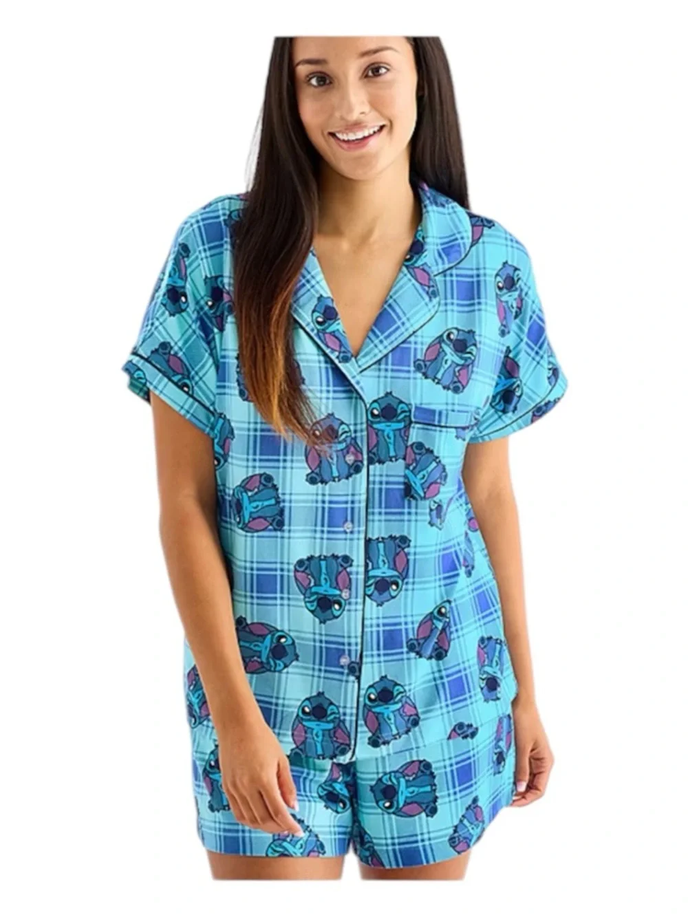Disney Blue Plaid Stitch Pajama Set size XL - Picture 1 of 3